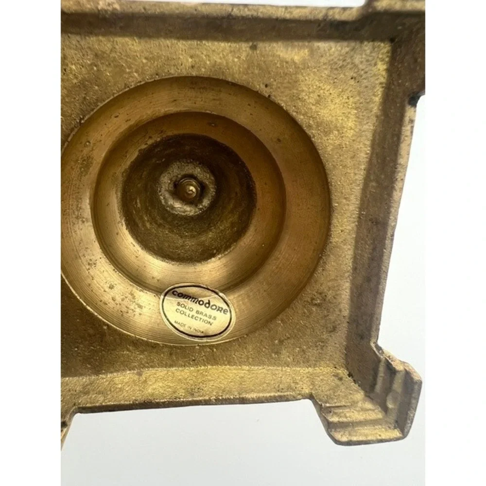 Commodore Solid Brass Candlestick Holder Square Footed Base India 10.5 Inch